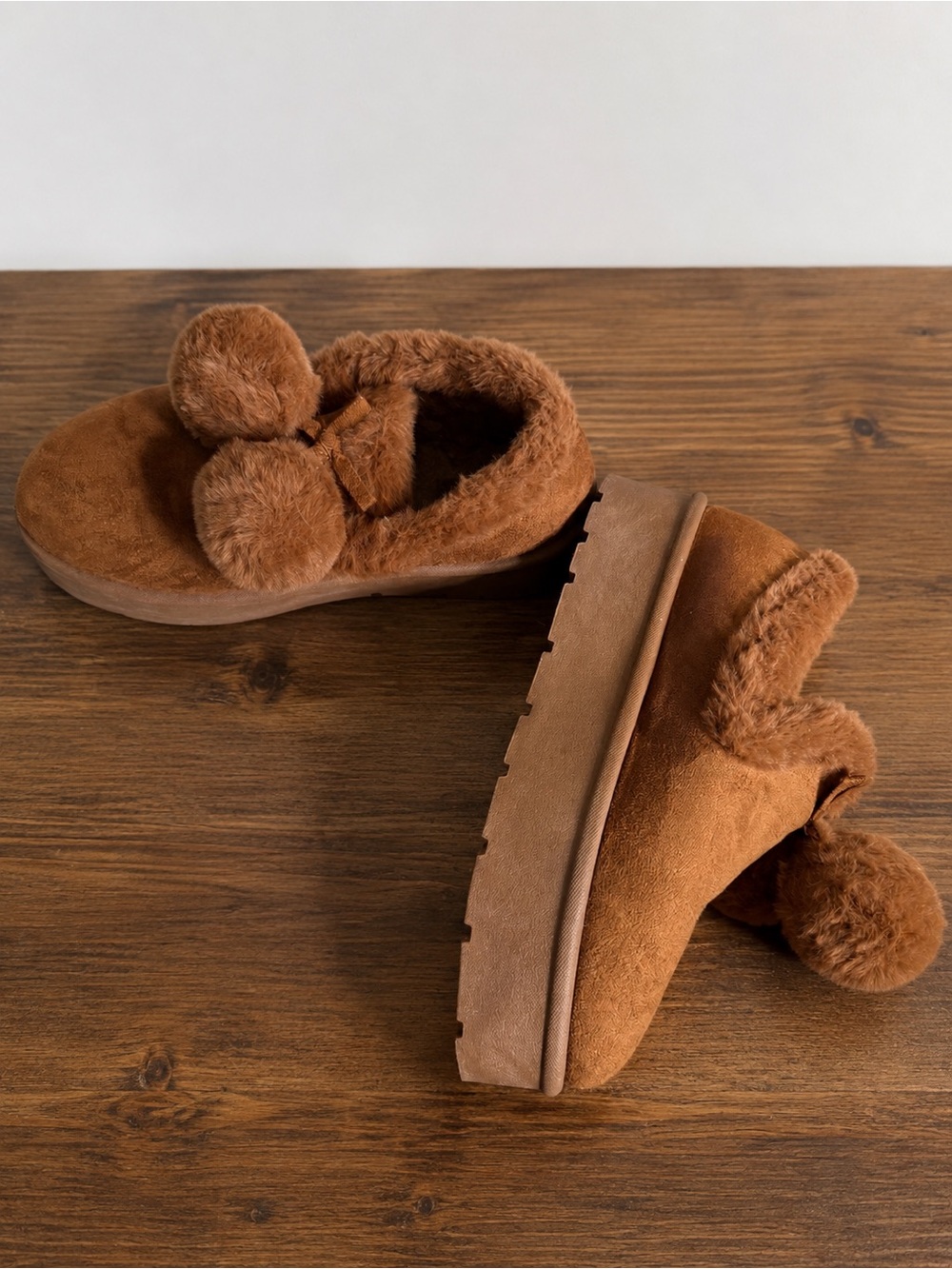 Fuzzy Pom-Pom Slip-On Shoes